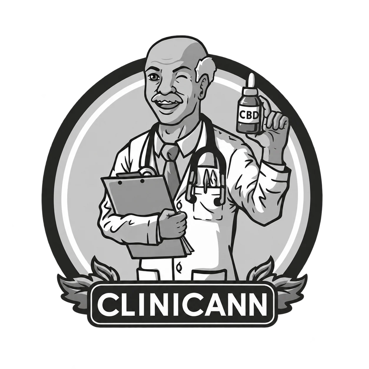 Logotipo monocromo del médico sonriendo